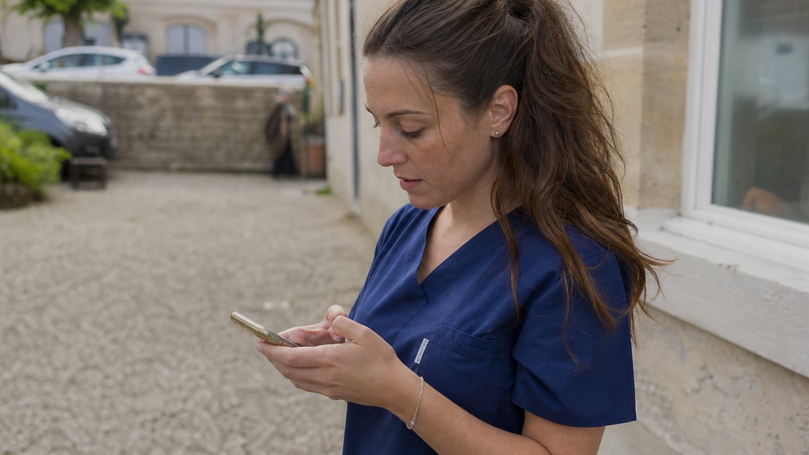 Personne rédigeant sur un écran un message de rappel de vaccin nommant l'animal